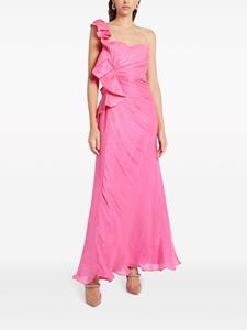 Badgley Mischka ruffle-detail strapless gown - Roze