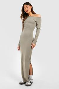 Boohoo Assymetric Long Sleeve Maxi Dress, Khaki