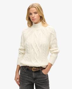 Superdry Vrouwen Gebreide Kabeltrui met Hoge Hals Wit