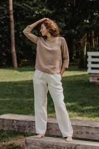 AmourLinen Damen vegan Leinenhose Malmo Gestreift