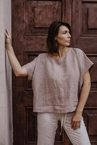 AmourLinen Damen vegan Top Oversized Porto Dusty Rose Rosa