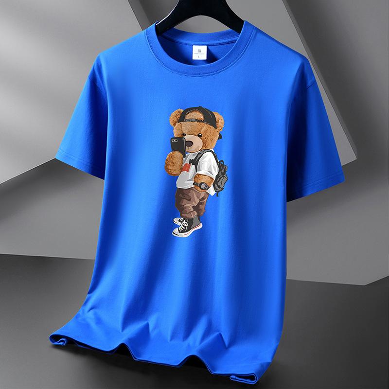 Bistrota Selfie Bear 10 kleuren puur katoenen T-shirt mannen ronde hals korte mouw los T-shirt grote maat S-6XL