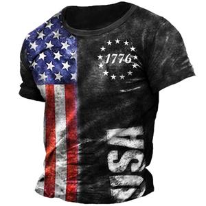 ETST 07 Men's T-shirt Retro 3D Flag Print Street Clothing Hip Hop O-Neck Retro Tops Men's Clothing Fashion Short Sleeve Large T-shirts