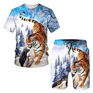 Kyts T-shirt met mannelijke dierentijgerprint + slanke korte broek