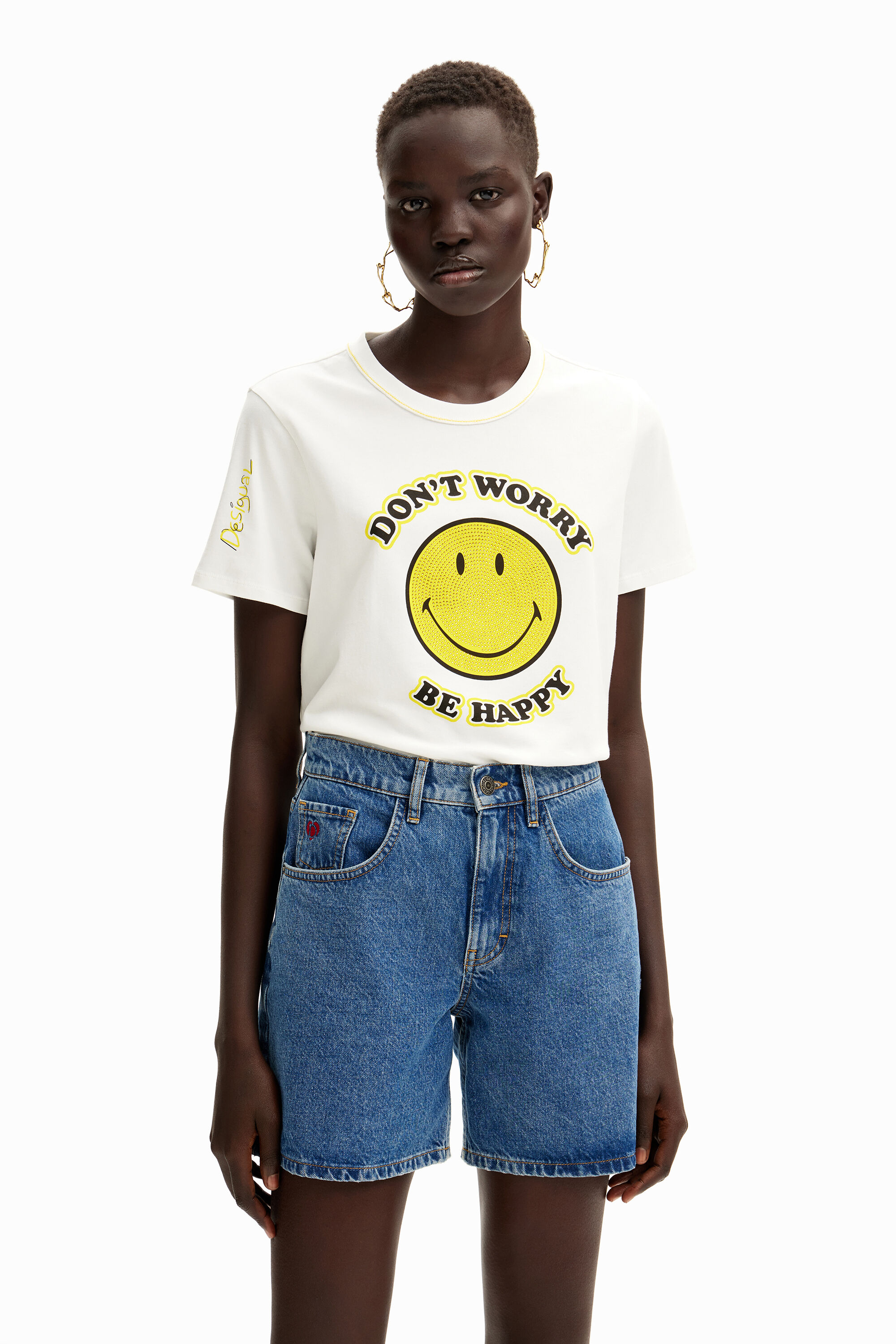 Desigual T-shirt stras Smiley Originals  - WHITE
