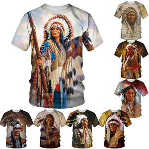 Kyts Mode Unisex 3D Geprinte Schets Indian Chief T-Shirt