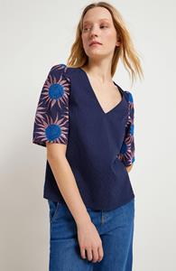 LANIUS Damen vegan Bluse Blume Blau