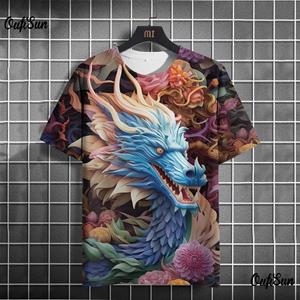 ETST 07 Men's T-shirt 3D Dragon Printing Pullover Round neck Fashion Short Sleeve Tees Male Oversized Casual Sweatshirt Tops