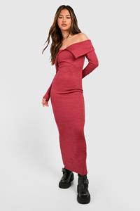 Boohoo Bardot Heavy Rib Long Sleeve Maxi Dress, Rose