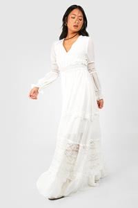 Boohoo Petite Boho Lace Detail Tierred Maxi Dress, Ivory