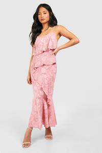 Boohoo Petite Floral Jacquard Ruffle Midaxi Dress, Pink