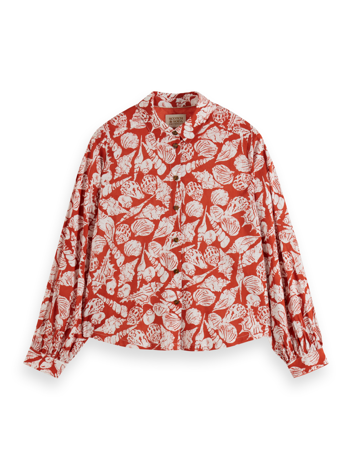 Scotch & Soda 177182 610 scotch&soda printed balloon sleeve shirt shell batik terracotta