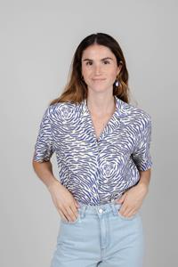 Brava Fabrics Damen vegan Bluse Tiger Aloha Weiß & Blau