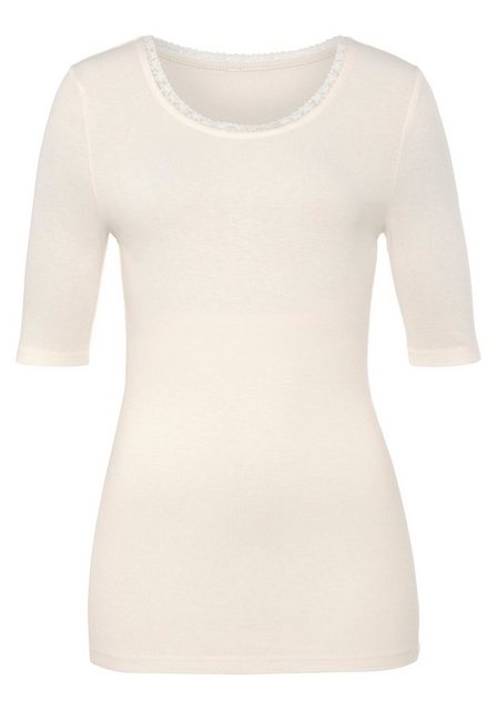 Lascana Shirt met korte mouwen Met fijne kant bij de hals van zachte viscose-ribkwaliteit (1-delig)