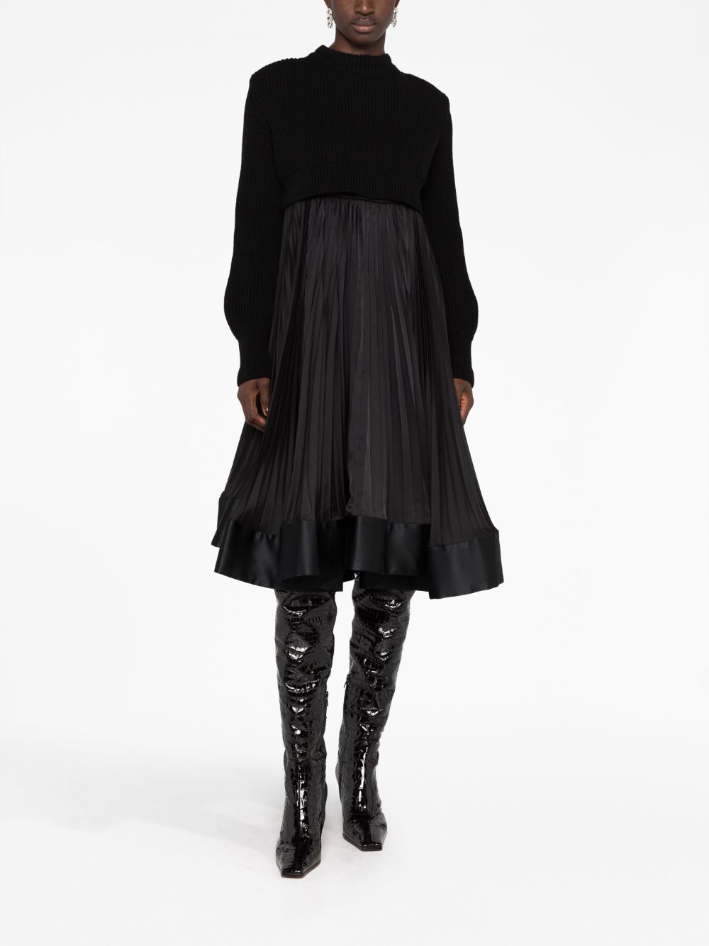 Sacai Ribgebreide midi-jurk - Zwart
