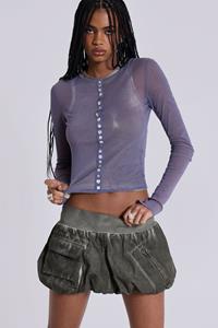 Jaded London Fiala Pearl Button Mesh Top