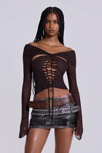 Jaded London Bianca Macrame Off Shoulder Mesh Top