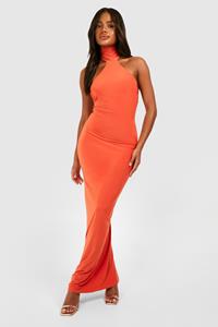 Boohoo Racer Neck Slinky Maxi Dress, Orange