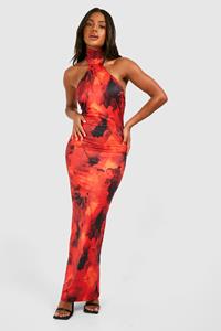 Boohoo Strakke Maxi Jurk Met Racer Hals En Opdruk, Red