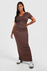 Boohoo Plus Rib Strap Detail Column Maxi Dress, Chocolate