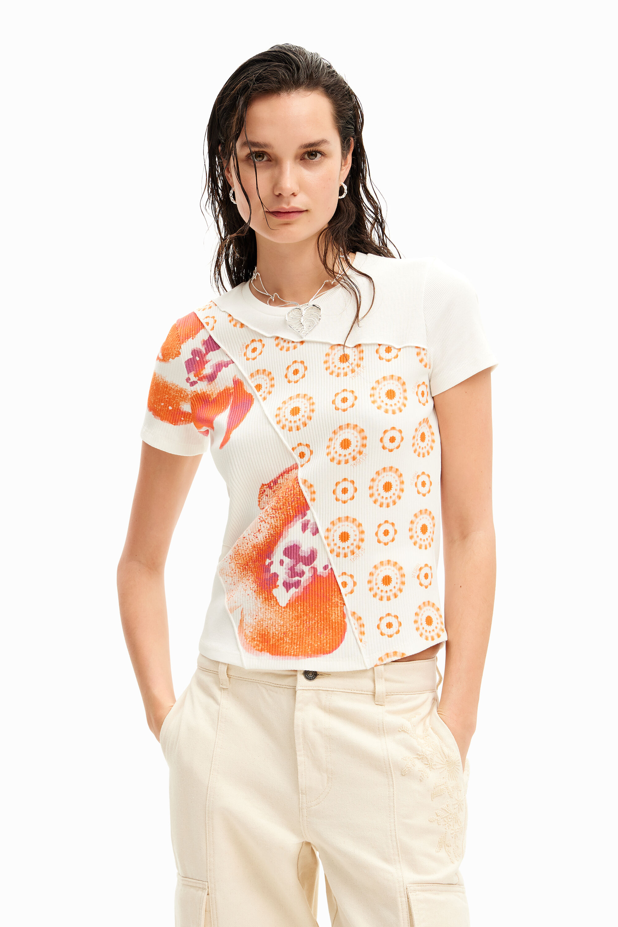 Desigual T-shirt met bloemenpatch - WHITE