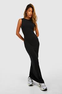 Boohoo Racer Neck Rib Maxi Dress, Black