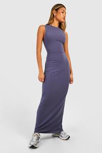 Boohoo Racer Neck Rib Maxi Dress, Slate