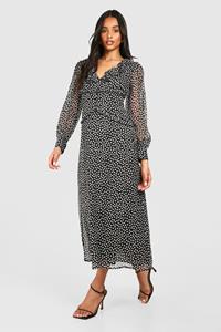Boohoo Tall Polka Dot Chiffon Ruffle Midaxi Dress, Black