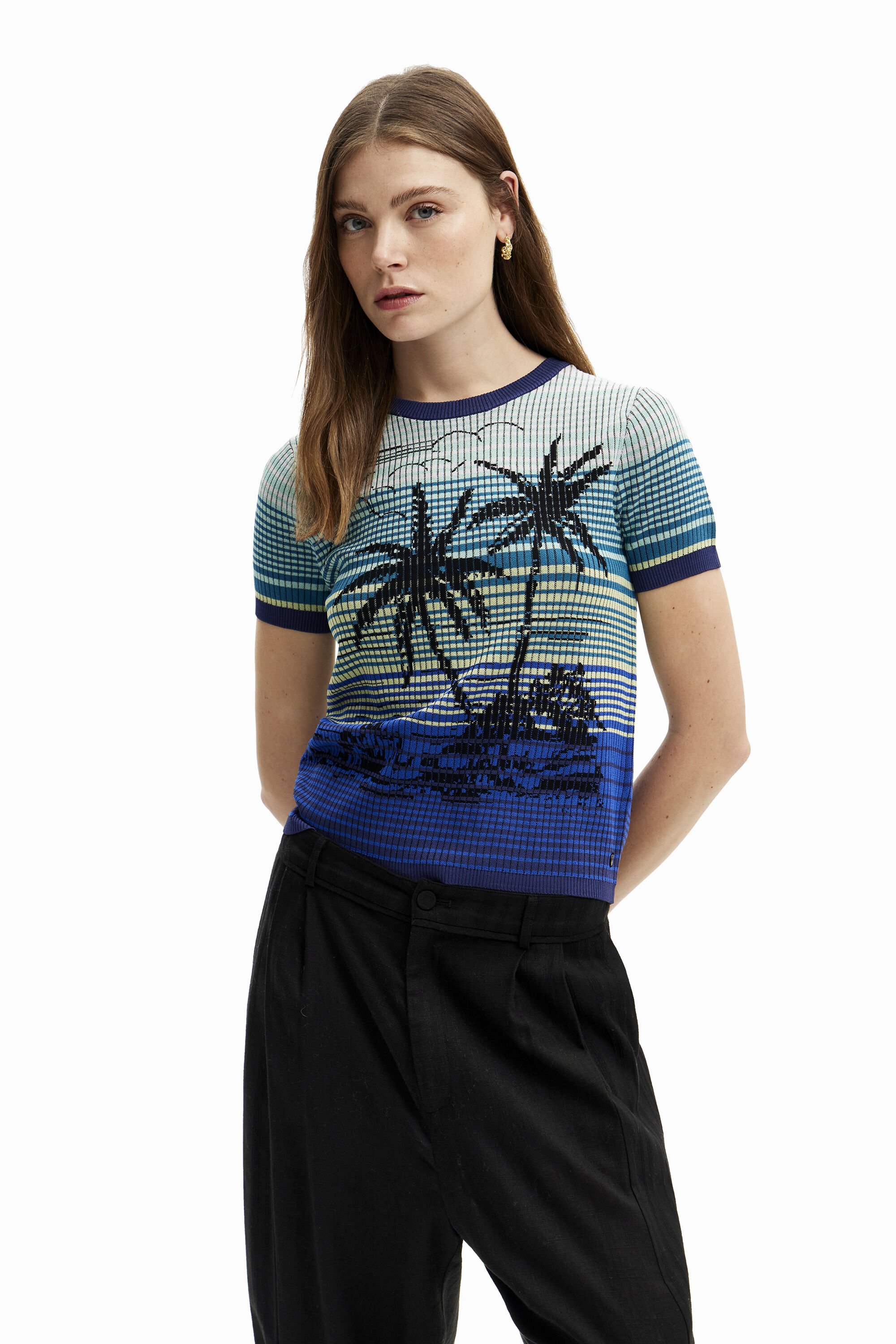 Desigual Gebreid T-shirt palmbomen - BLUE