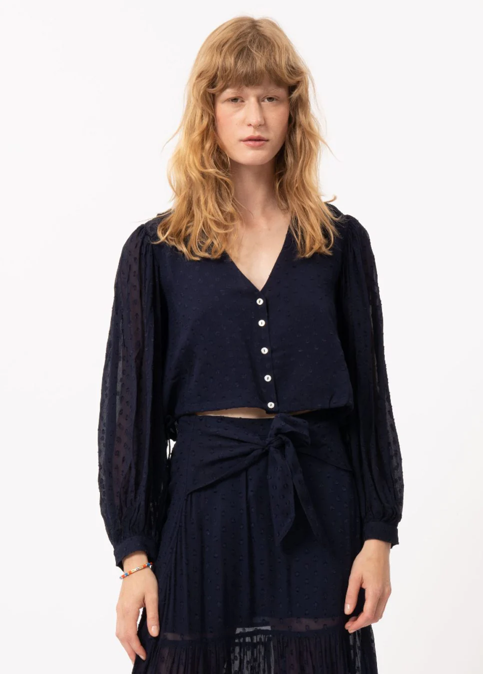 FRNCH Donkerblauwe cropped blouse nydia -