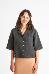 MATONA Damen vegan Bluse Mit Kragen Schwarz
