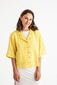 MATONA Damen vegan Bluse Mit Kragen Gelb Gingham