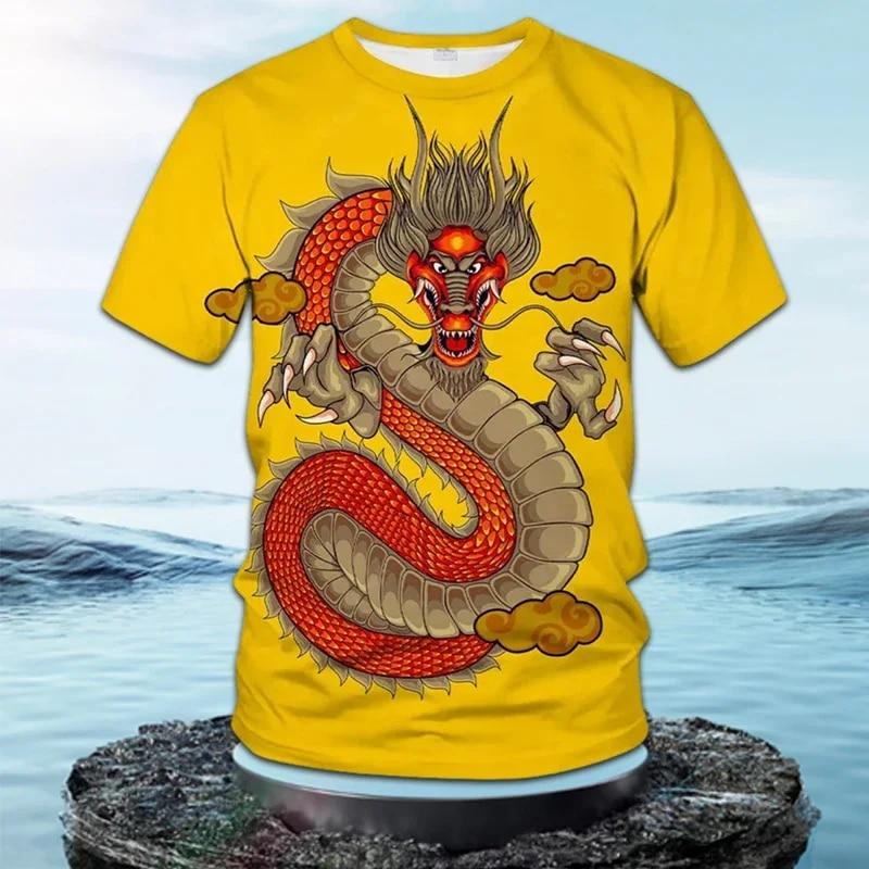 ETST 07 Men's T-Shirt 3D Chinese Dragon Pattern Summer Hipster Men Print Short Sleeve O-neck Tees Casual Streetwear Clothing Tshirt Tops