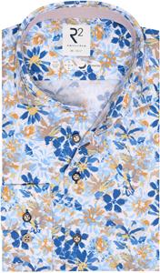 R2 Amsterdam R2 Overhemd Knitted Bloemenprint Blauw Extra Long Sleeves