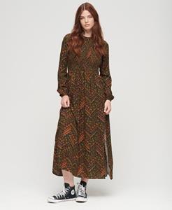 Superdry Vrouwen Gesmokte Maxi-jurk met Print Groen