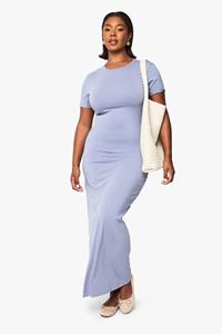 Boohoo Plus Crew Neck Short Sleeve Maxi Dress, Blue