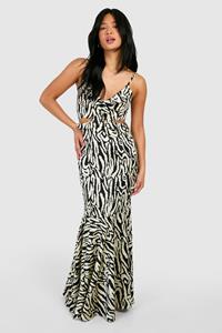 Boohoo Petite Animal Print Ruffle Cut Out Maxi Dress, Black