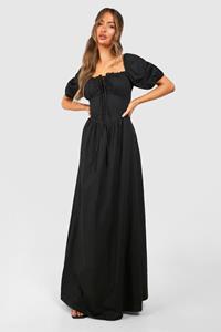 Boohoo Poplin Maxi Milkmaid Dress, Black