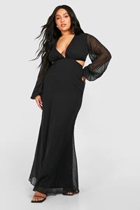 Boohoo Plus Dobby Mesh Cut Out Maxi Dress, Black