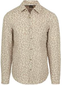 Boss Overhemd Linnen Print Beige