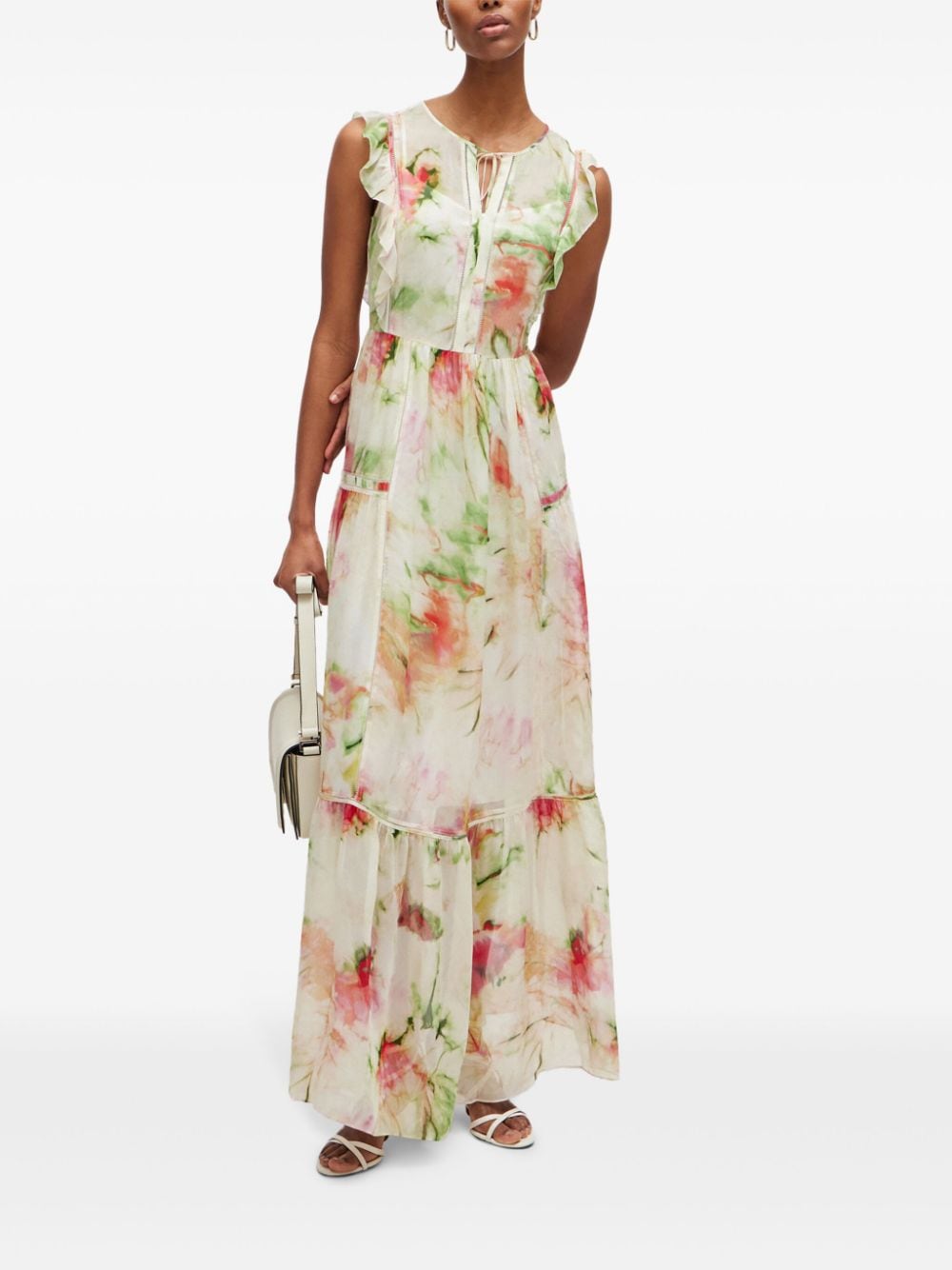 BOSS Maxi-jurk met bloemenprint - Beige