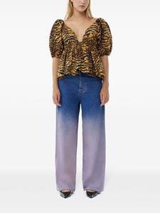 GANNI tiger-print organic cotton flared blouse - Bruin