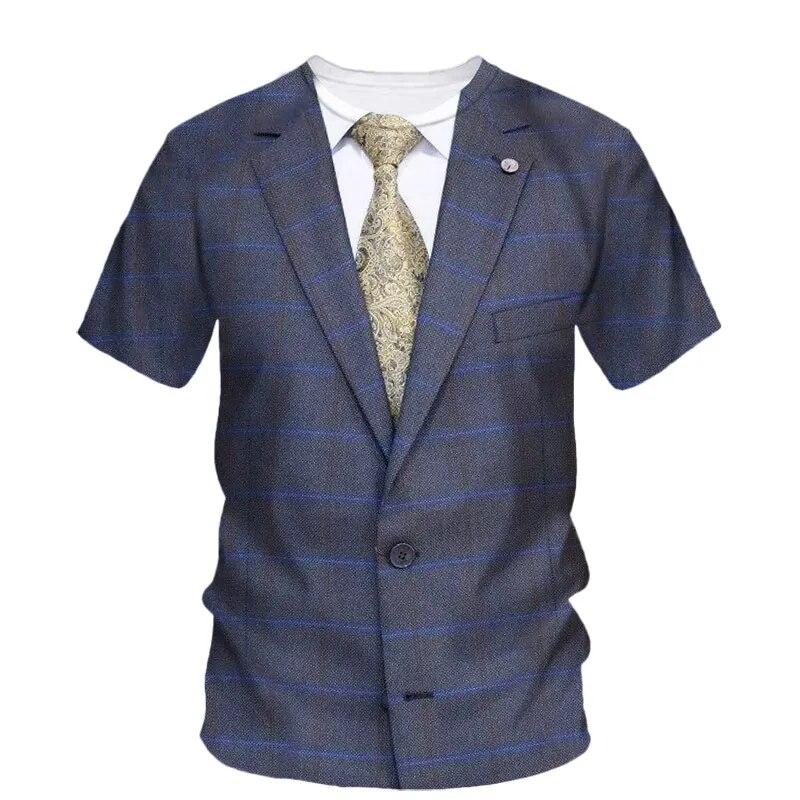 Bobby 2 Fashion Trends Fake Suit Men's T-Shirt Brand Creative 3d Hd Printing O Collar Shirt Short Sleeve Street Wear Plus Size Clothing