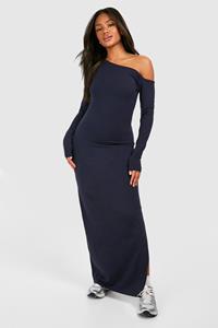 Boohoo Ruched Bardot Long Sleeve Maxi Dress, Navy