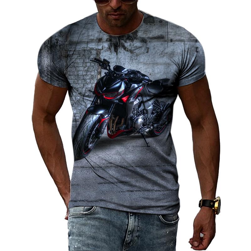 Wengy 2 Fashion Men Motorcycle graphic t shirts Summer Casual Trend Printed Tees Personality Round Neck Oversized Short Sleeve Tops