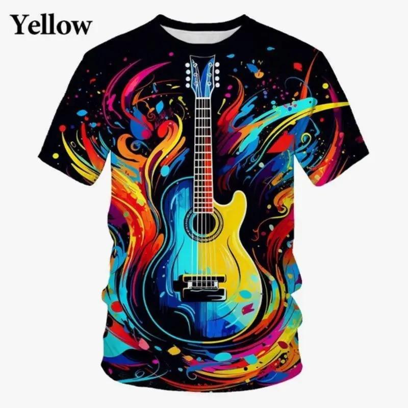 Bobby 2 Creative Rock Guitar 3d Printed Men's T-Shirt Fun Fashion Men's Street Trend Short Sleeve O Collar Loose Casual Quality Clothing