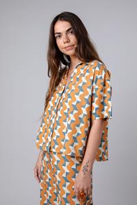 Brava Fabrics Damen vegan Gekürzte Bluse Big Tiles Ocker