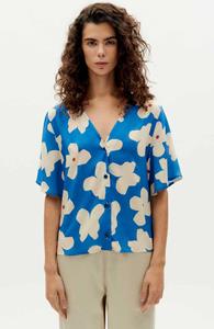 Thinking mu Damen vegan Bluse Libelula Big Butterfly Blau