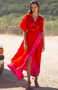 Poppy Field Damen vegan Wickelkleid Dani Rot & Rosa