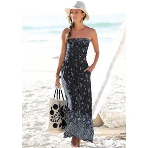s.Oliver Maxikleid, mit Bordürenprint, Bandeau-Kleid mit Taschen, Sommerkleid